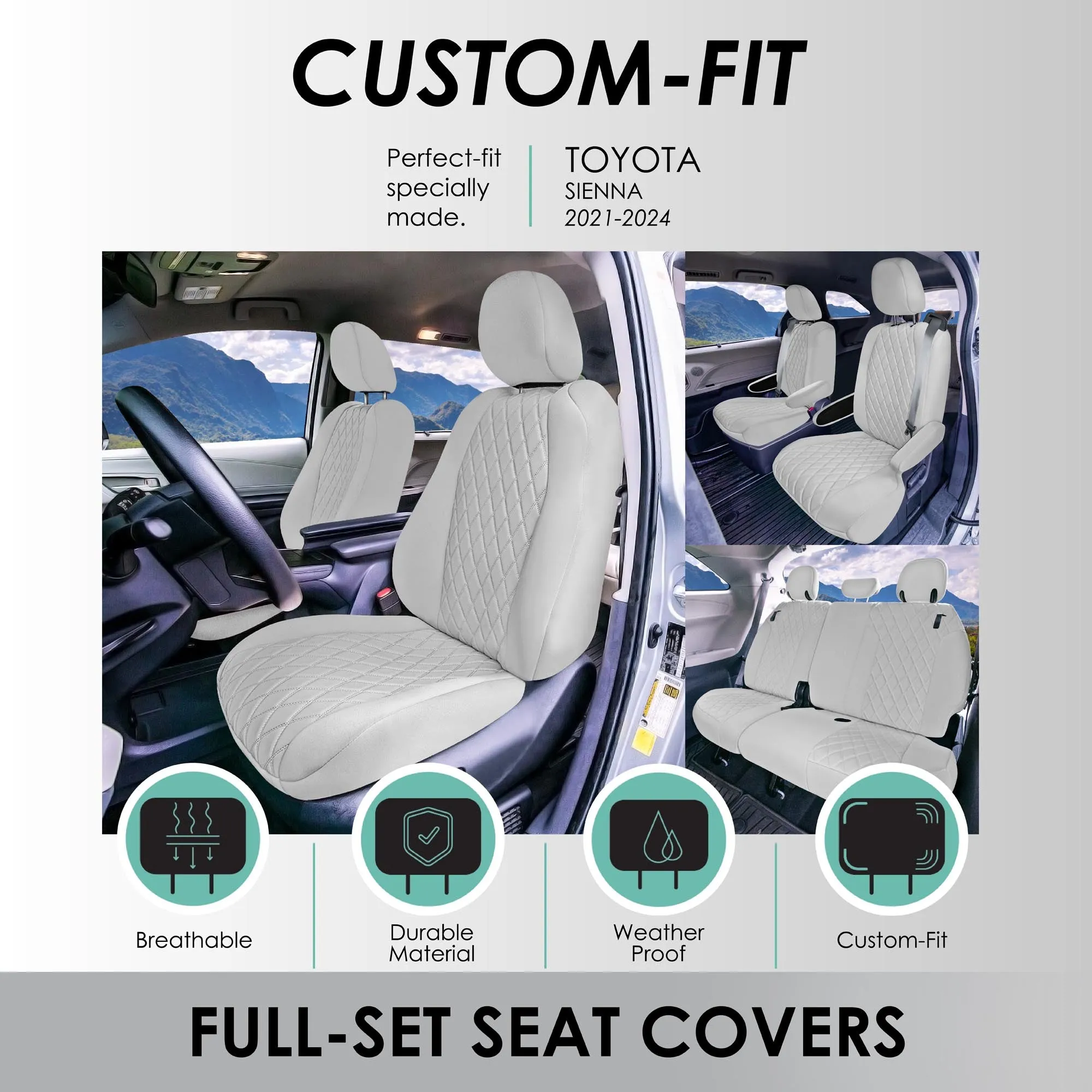 Toyota Sienna 7 Passenger - 2021 - 2024 - Full Set Seat Covers - Solid Gray Ultraflex Neoprene