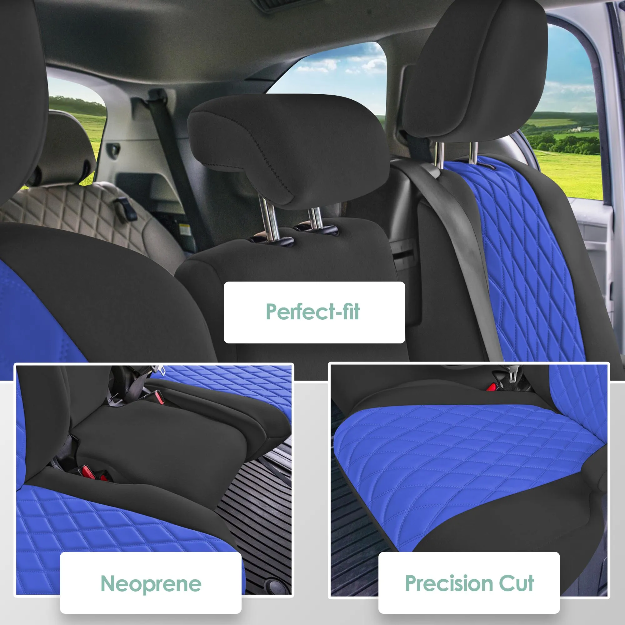Toyota Sienna 8 Passenger 2011 - 2020 - 2nd Row Set Seat Covers - Blue Ultraflex Neoprene