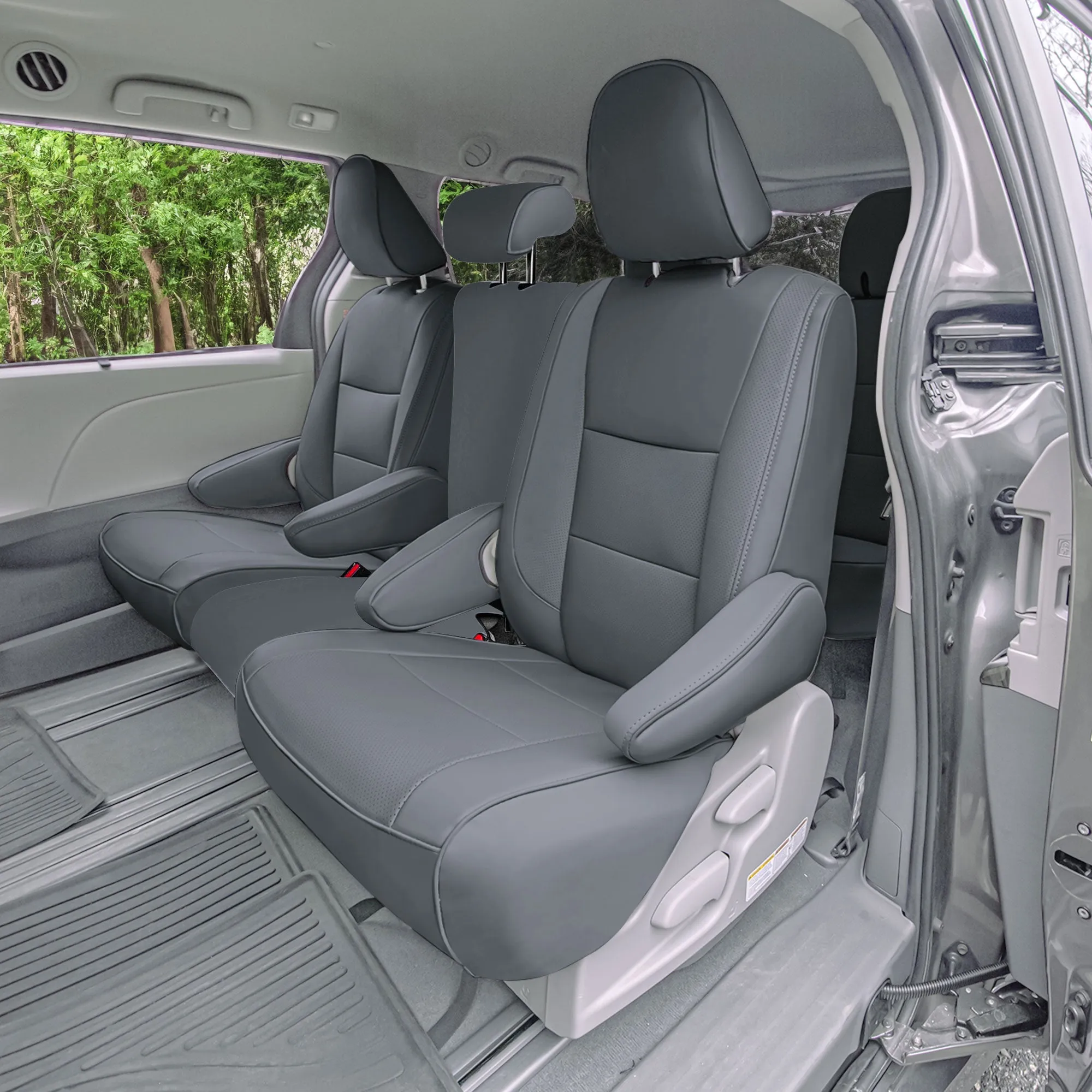 Toyota Sienna 8 Passenger 2011 - 2020 - Full Set Seat Covers - Solid Gray Faux Leather
