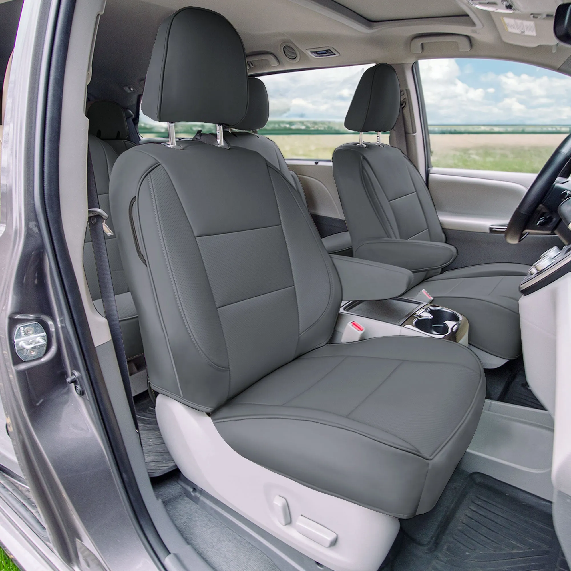 Toyota Sienna 8 Passenger 2011 - 2020 - Full Set Seat Covers - Solid Gray Faux Leather