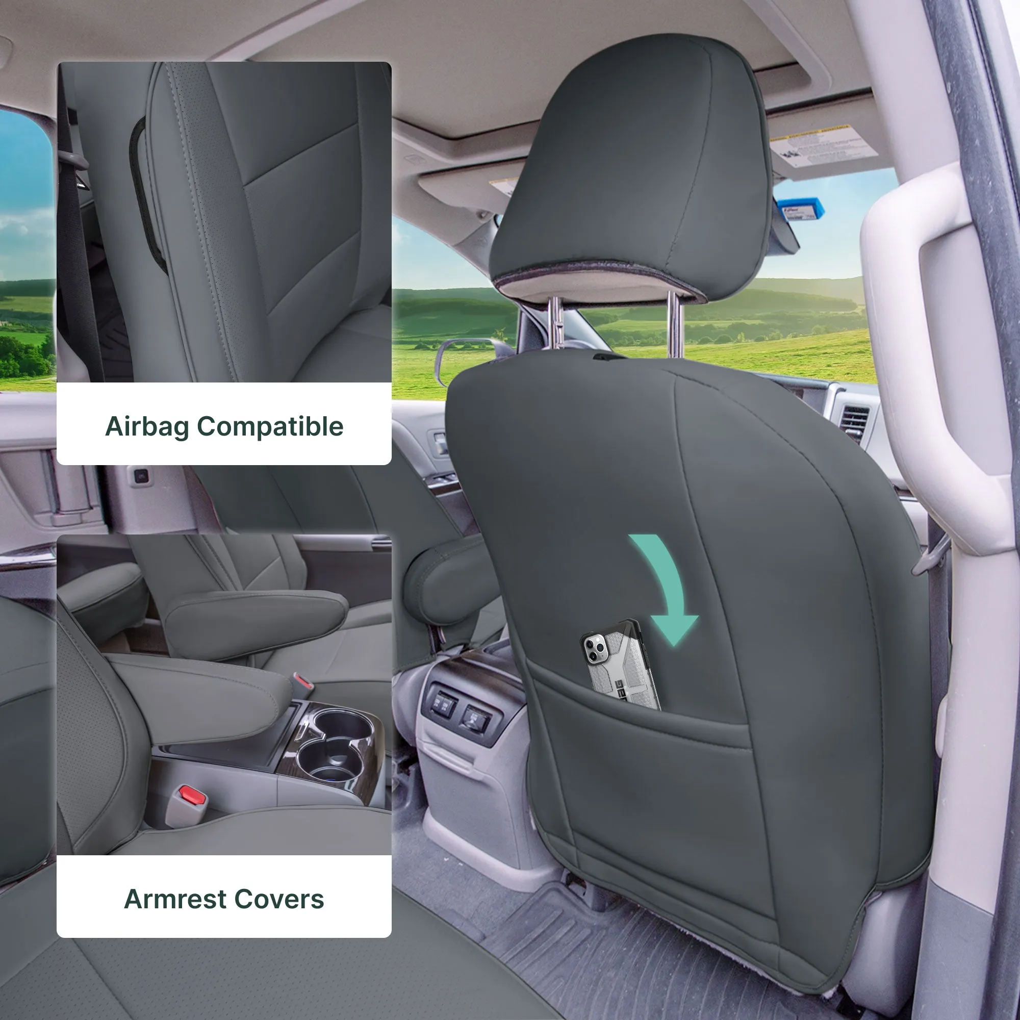 Toyota Sienna 8 Passenger 2011 - 2020 - Full Set Seat Covers - Solid Gray Faux Leather
