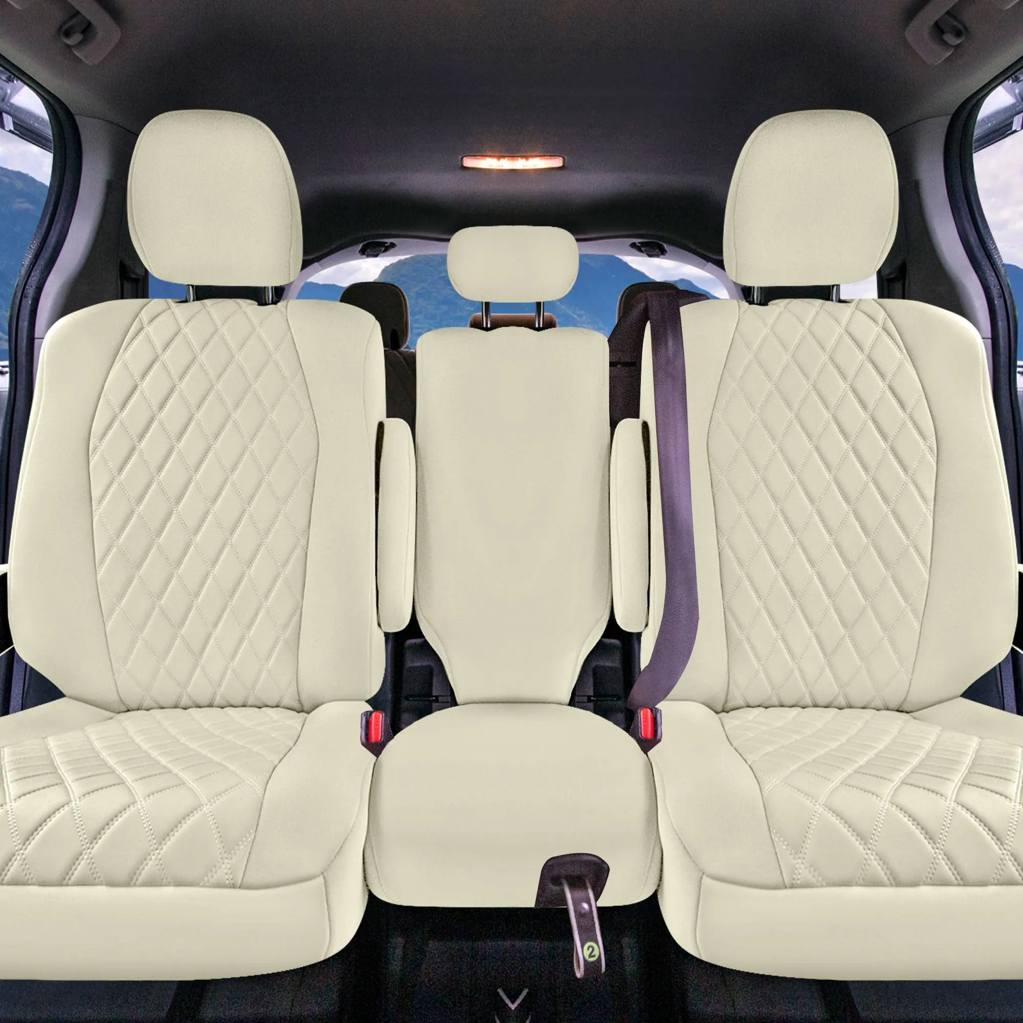 Toyota Sienna 8 Passenger - 2021 - 2024 - 2nd Row Set Seat Covers - Solid Beige Ultraflex Neoprene