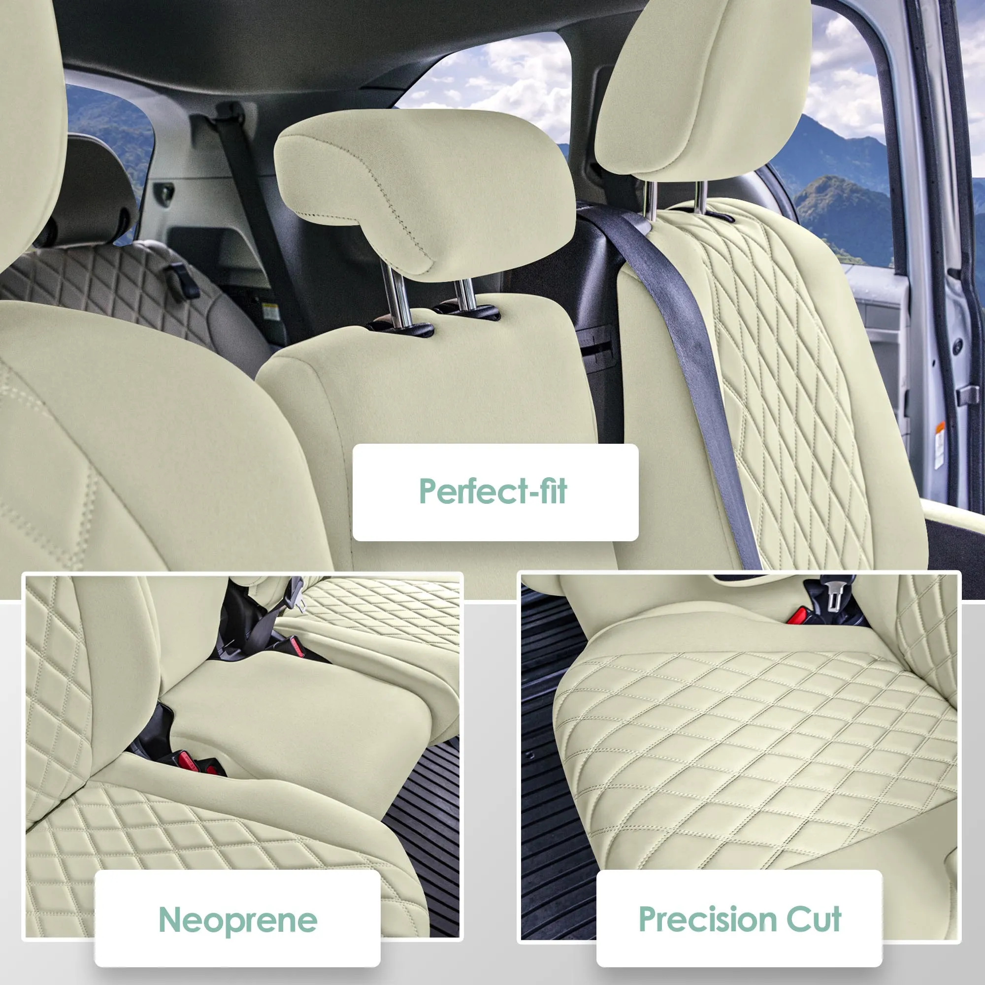 Toyota Sienna 8 Passenger - 2021 - 2024 - 2nd Row Set Seat Covers - Solid Beige Ultraflex Neoprene