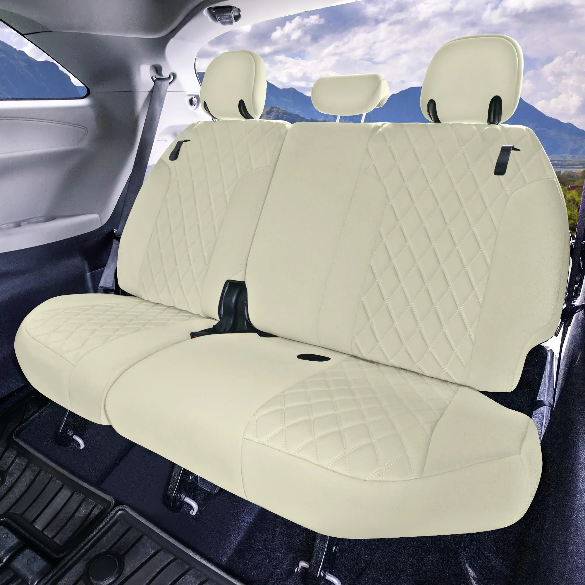 Toyota Sienna 8 Passenger - 2021 - 2024 - Full Set Seat Covers - Solid Beige Ultraflex Neoprene
