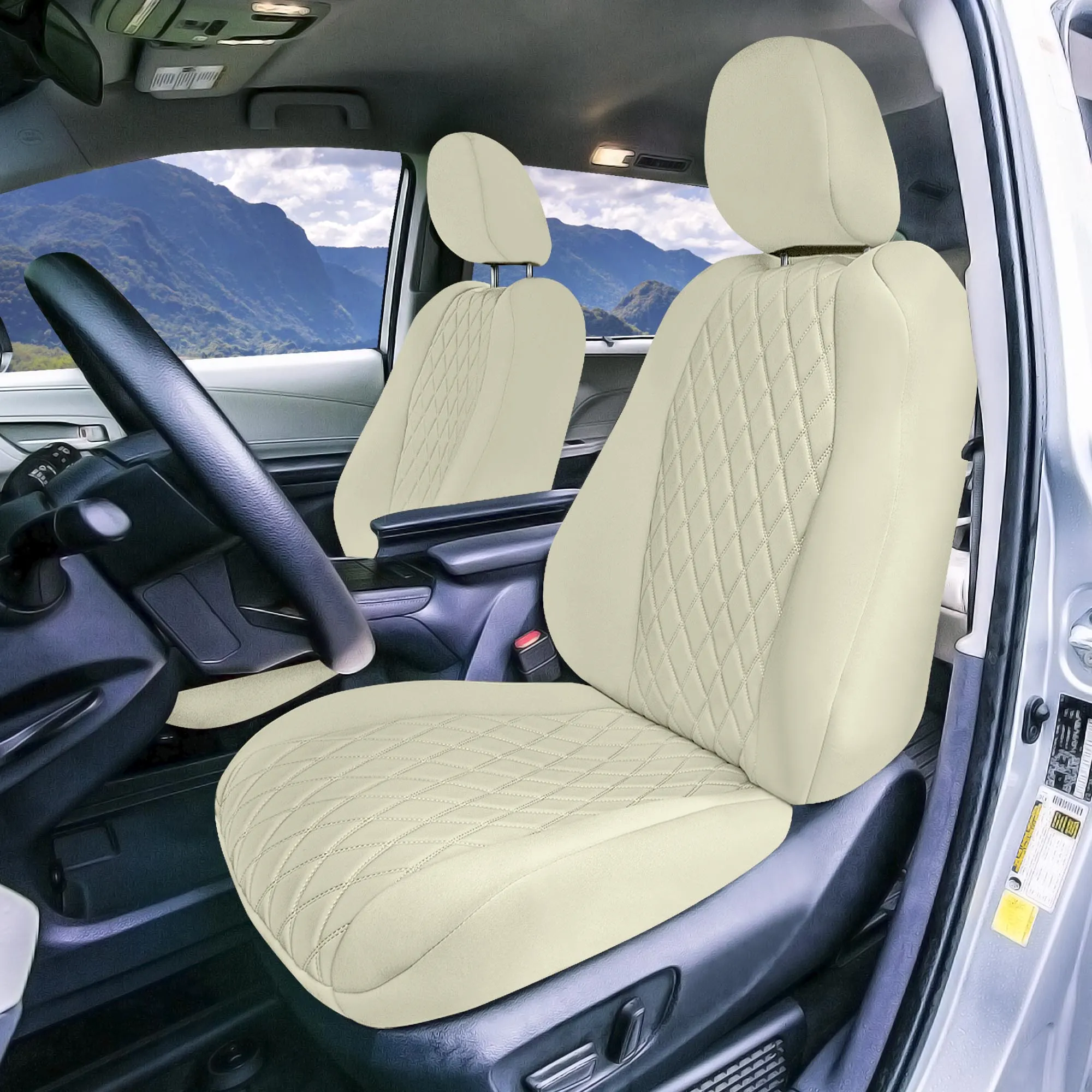 Toyota Sienna 8 Passenger - 2021 - 2024 - Full Set Seat Covers - Solid Beige Ultraflex Neoprene