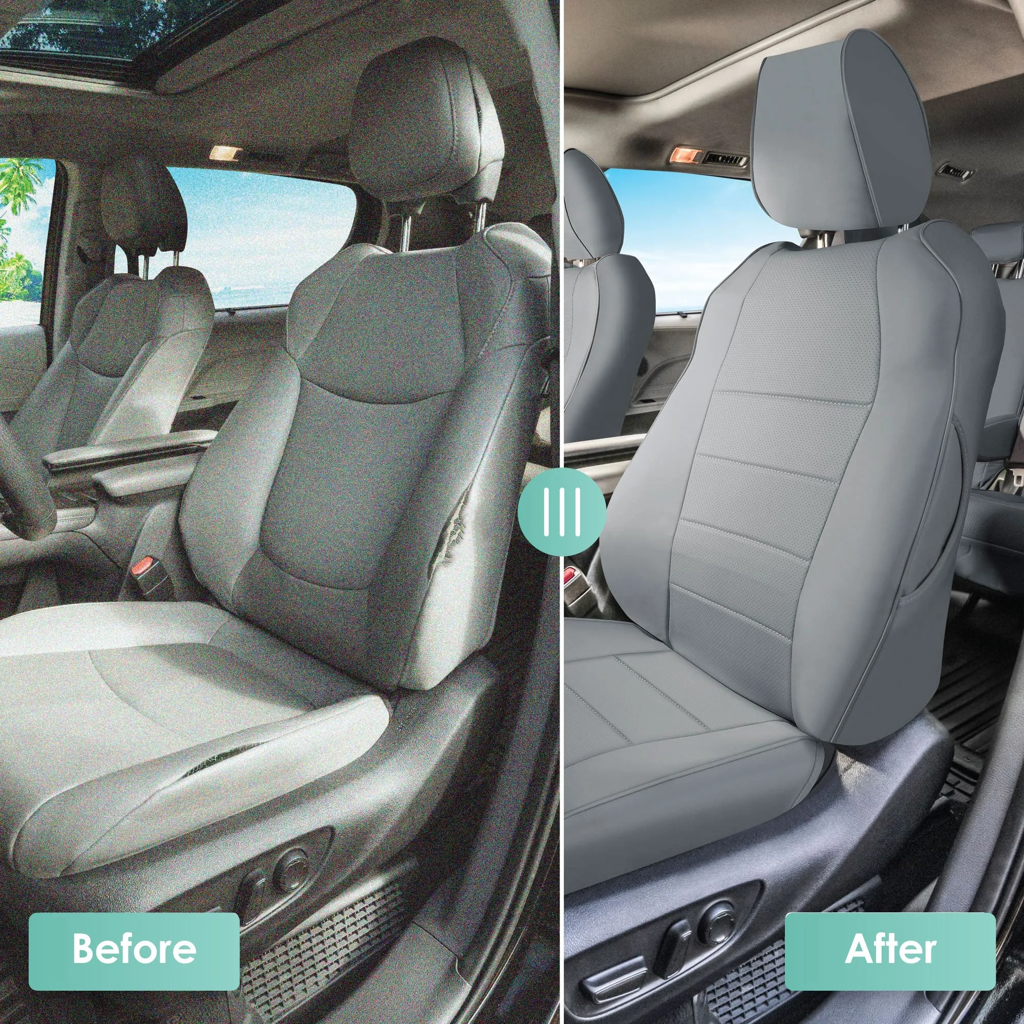 Toyota Sienna 8 Passenger - 2021 - 2024 - Full Set Seat Covers - Solid Gray Faux Leather