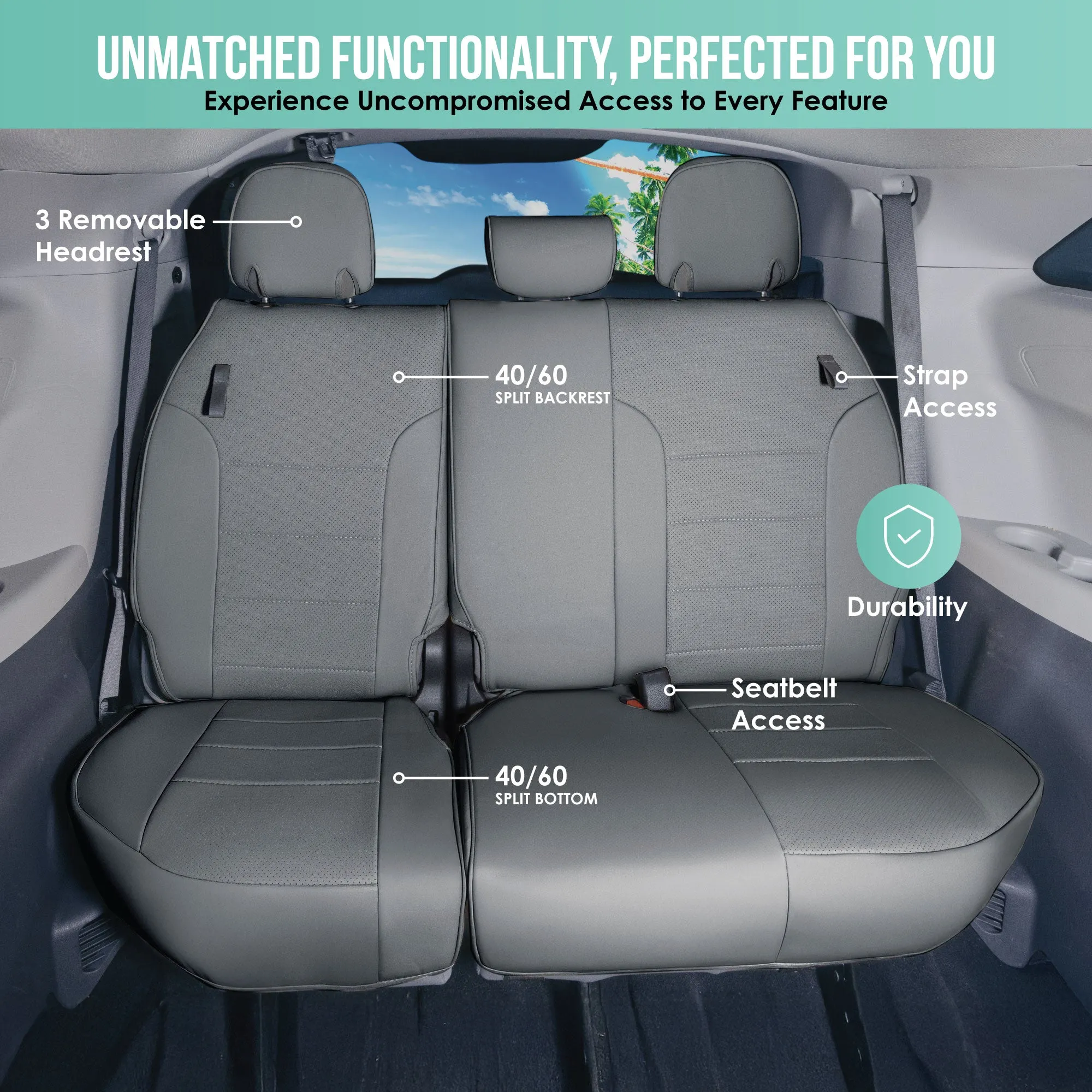 Toyota Sienna 8 Passenger - 2021 - 2024 - Full Set Seat Covers - Solid Gray Faux Leather
