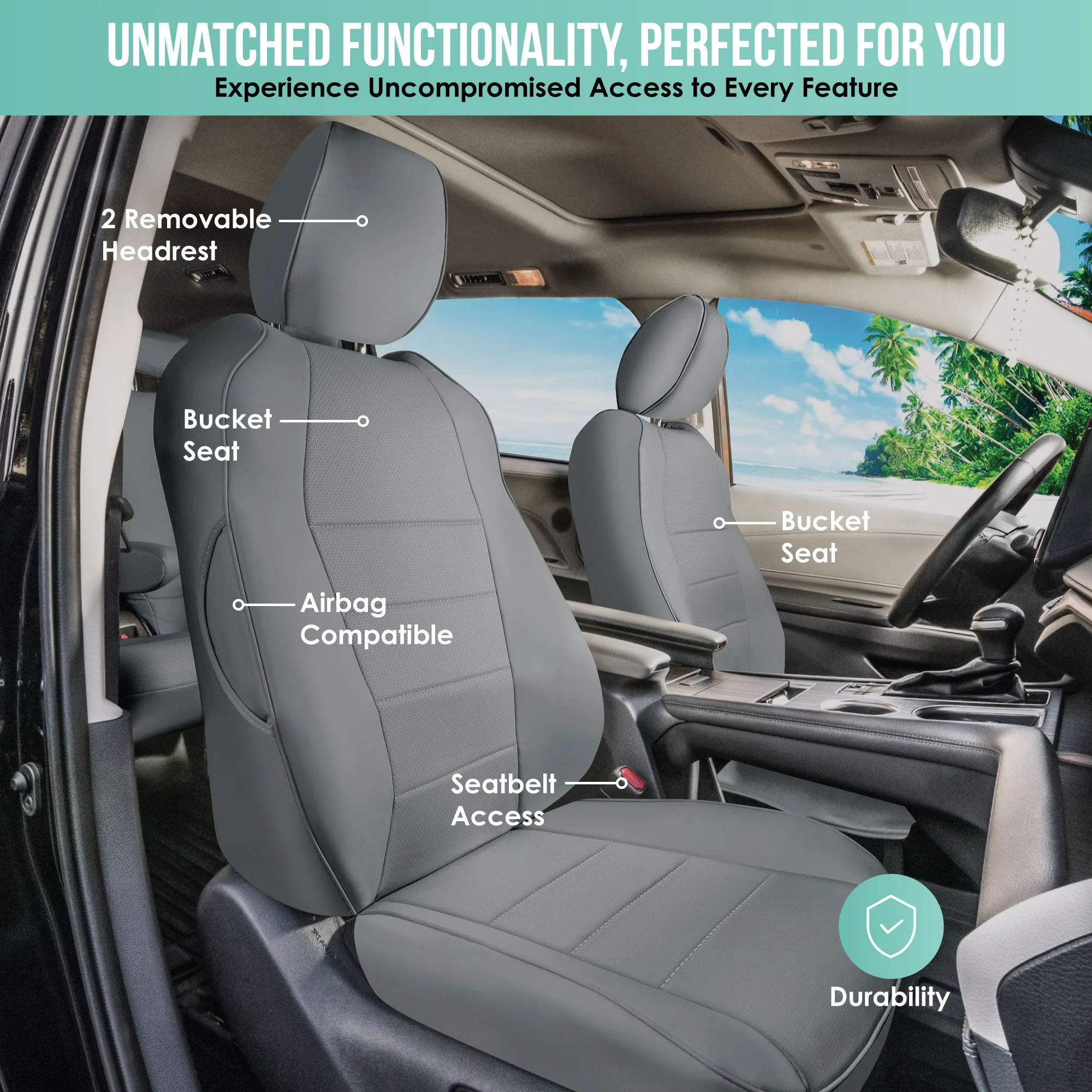 Toyota Sienna 8 Passenger - 2021 - 2024 - Full Set Seat Covers - Solid Gray Faux Leather