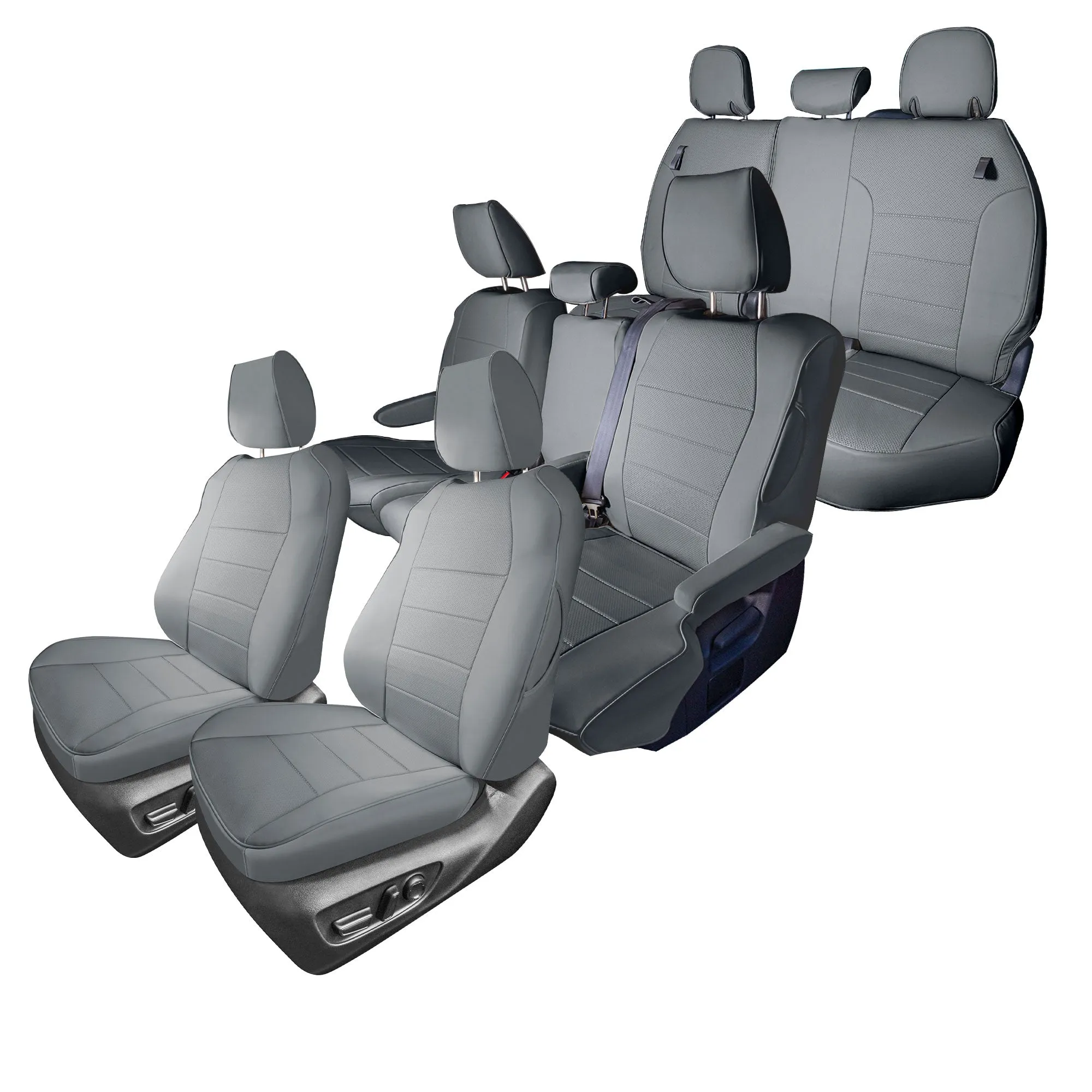 Toyota Sienna 8 Passenger - 2021 - 2024 - Full Set Seat Covers - Solid Gray Faux Leather
