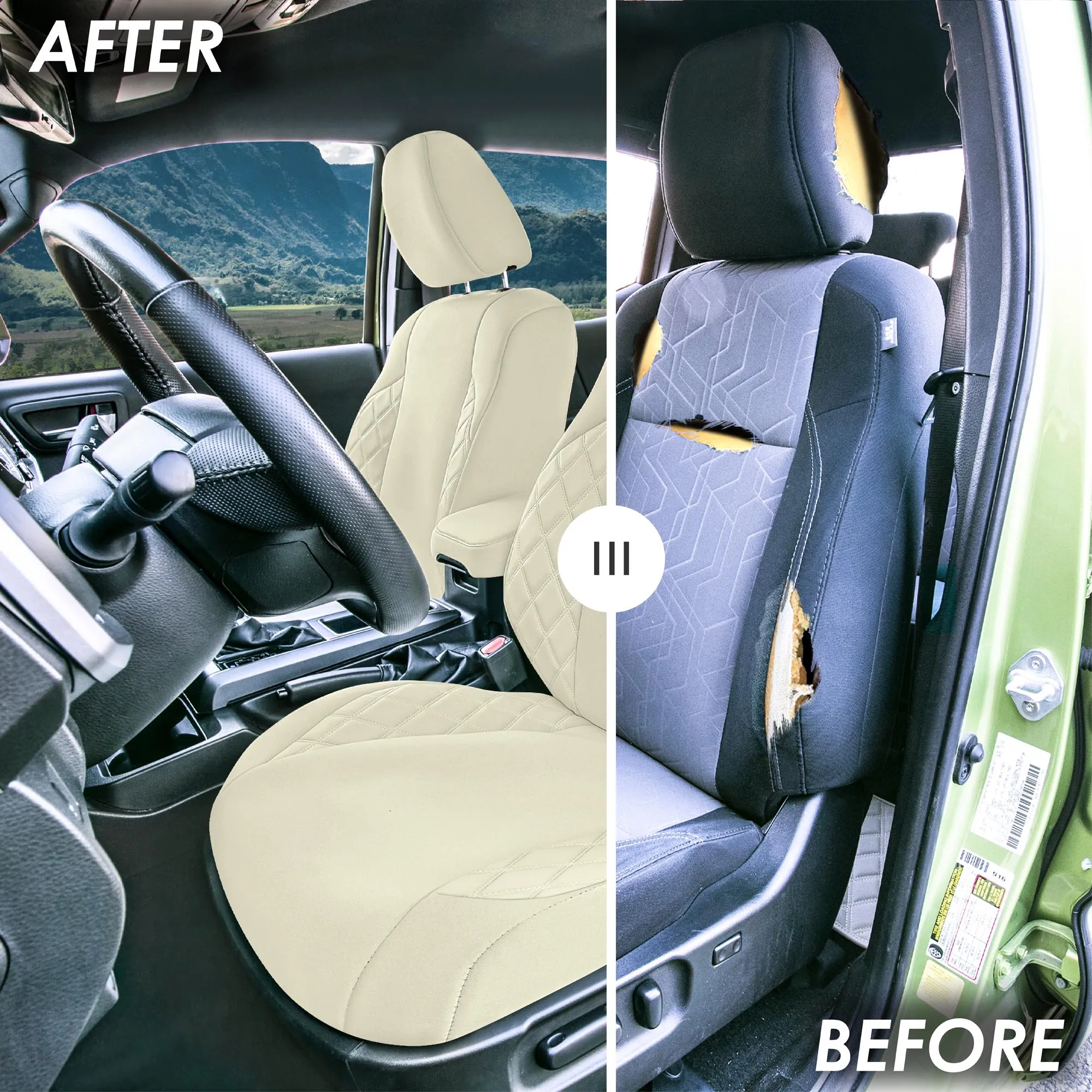 Toyota Tacoma - 2016-2023 - Front Set Seat Covers - Solid Beige Ultraflex Neoprene