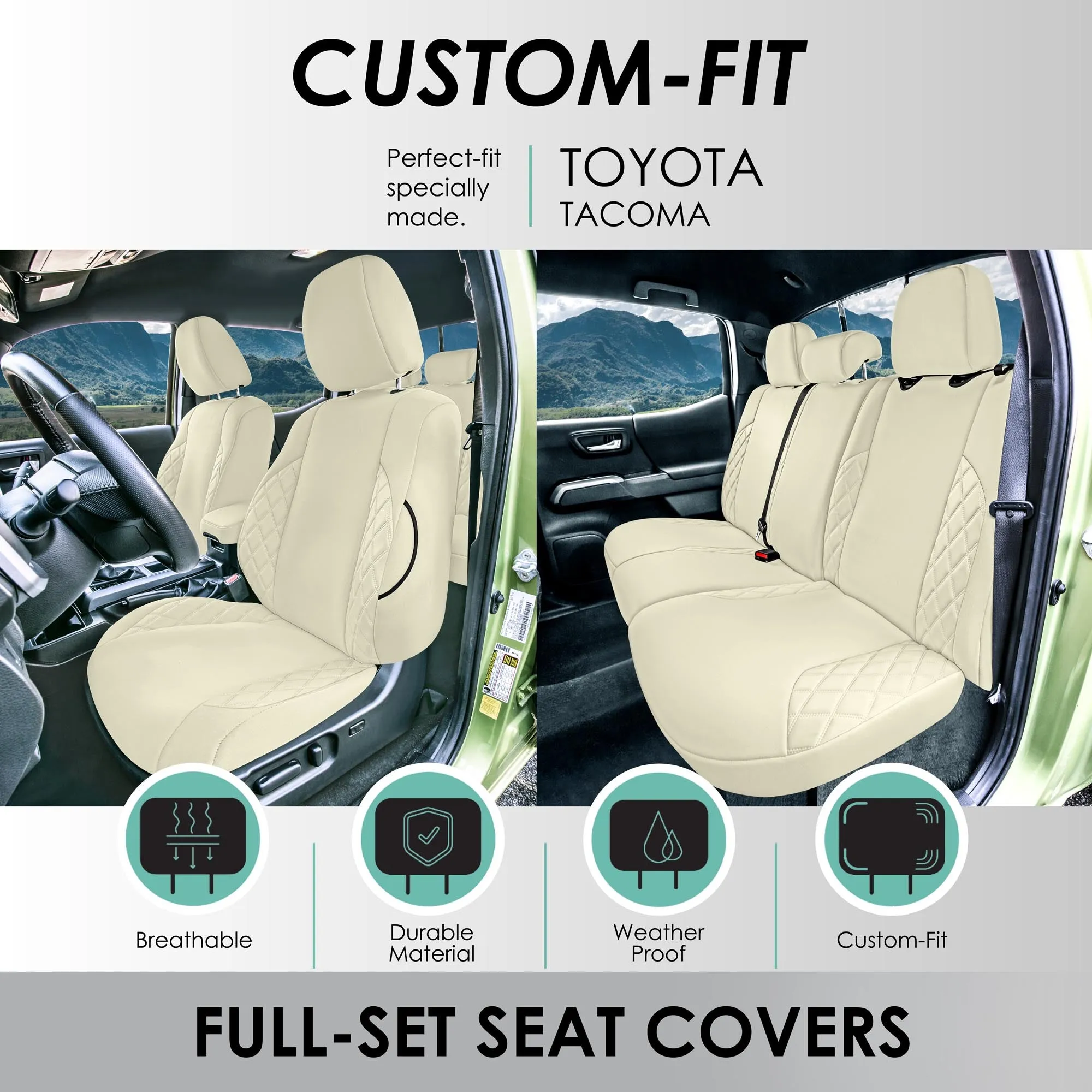 Toyota Tacoma - 2016-2023 - Full Set Seat Covers - Solid Beige Ultraflex Ultraflex Neoprene