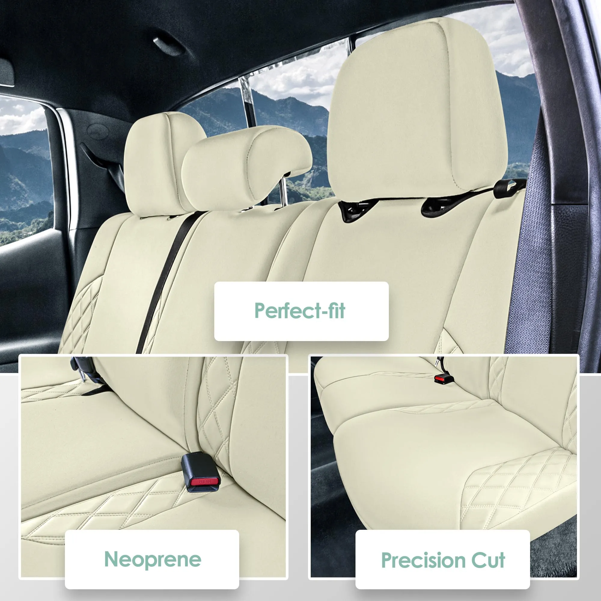 Toyota Tacoma - 2016-2023 - Rear Set Seat Covers - Solid Beige Ultraflex Neoprene