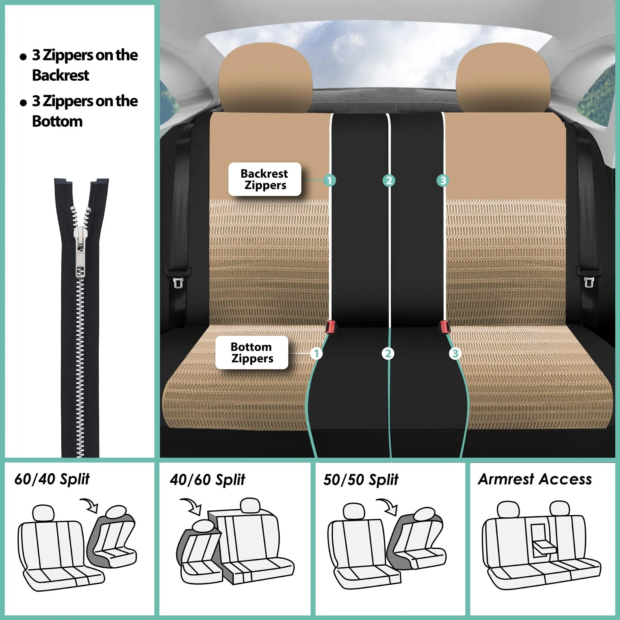 Trendy Elegance 3D Air Mesh 3 Row 7 Seater - Beige Seat Covers
