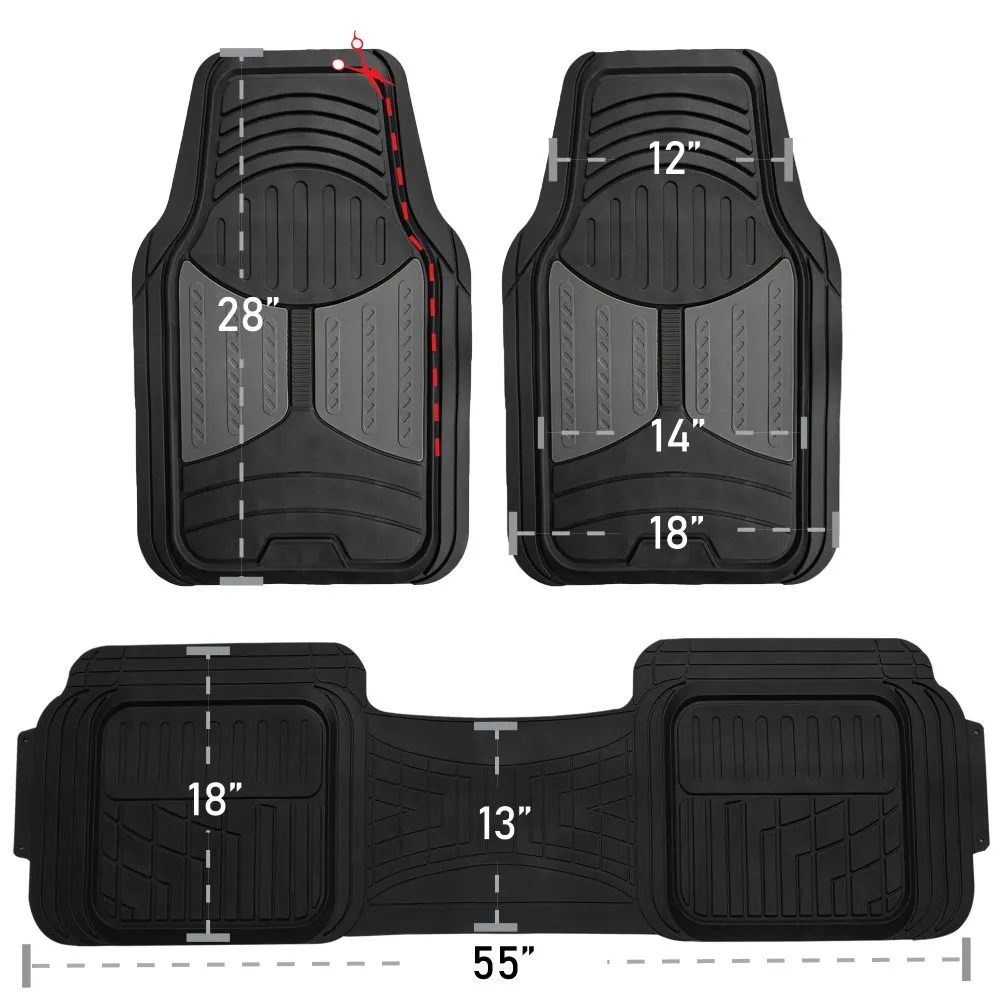 Trimmable Heavy Duty Non-Slip Rubber Floor Mats - Full Set Black