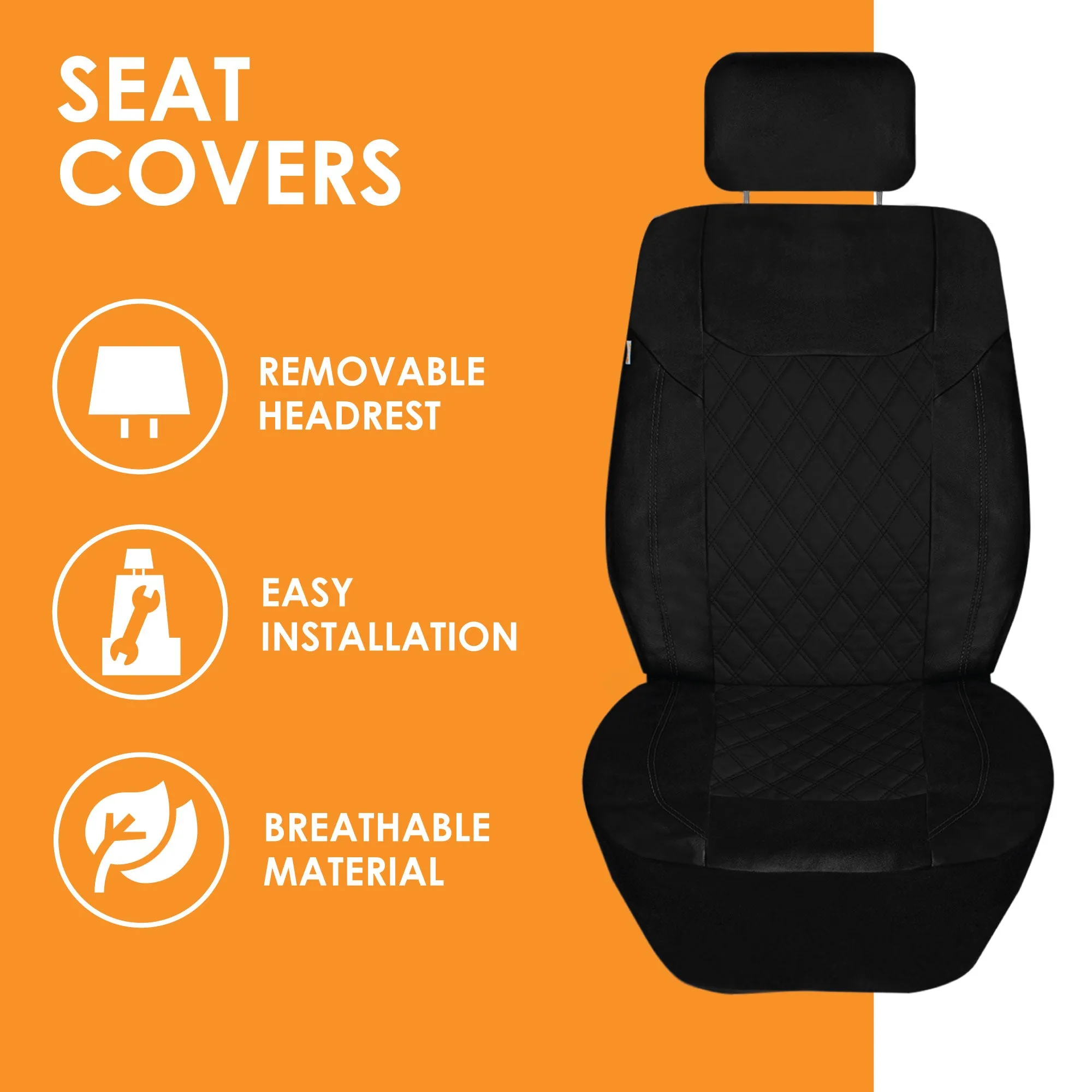Ultra Modern Quilted Leatherette Seat Covers Full Set - Black