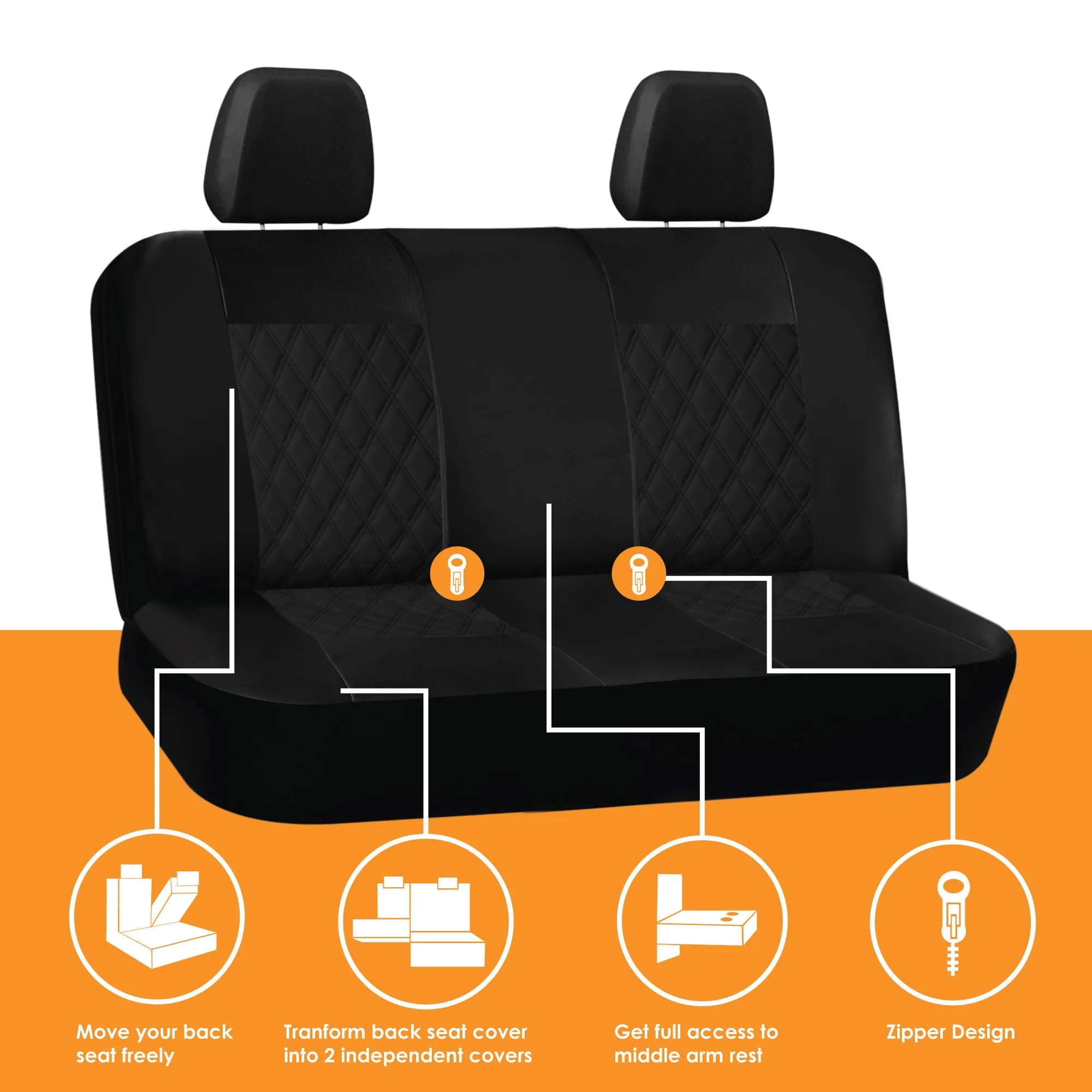 Ultra Modern Quilted Leatherette Seat Covers Full Set - Black