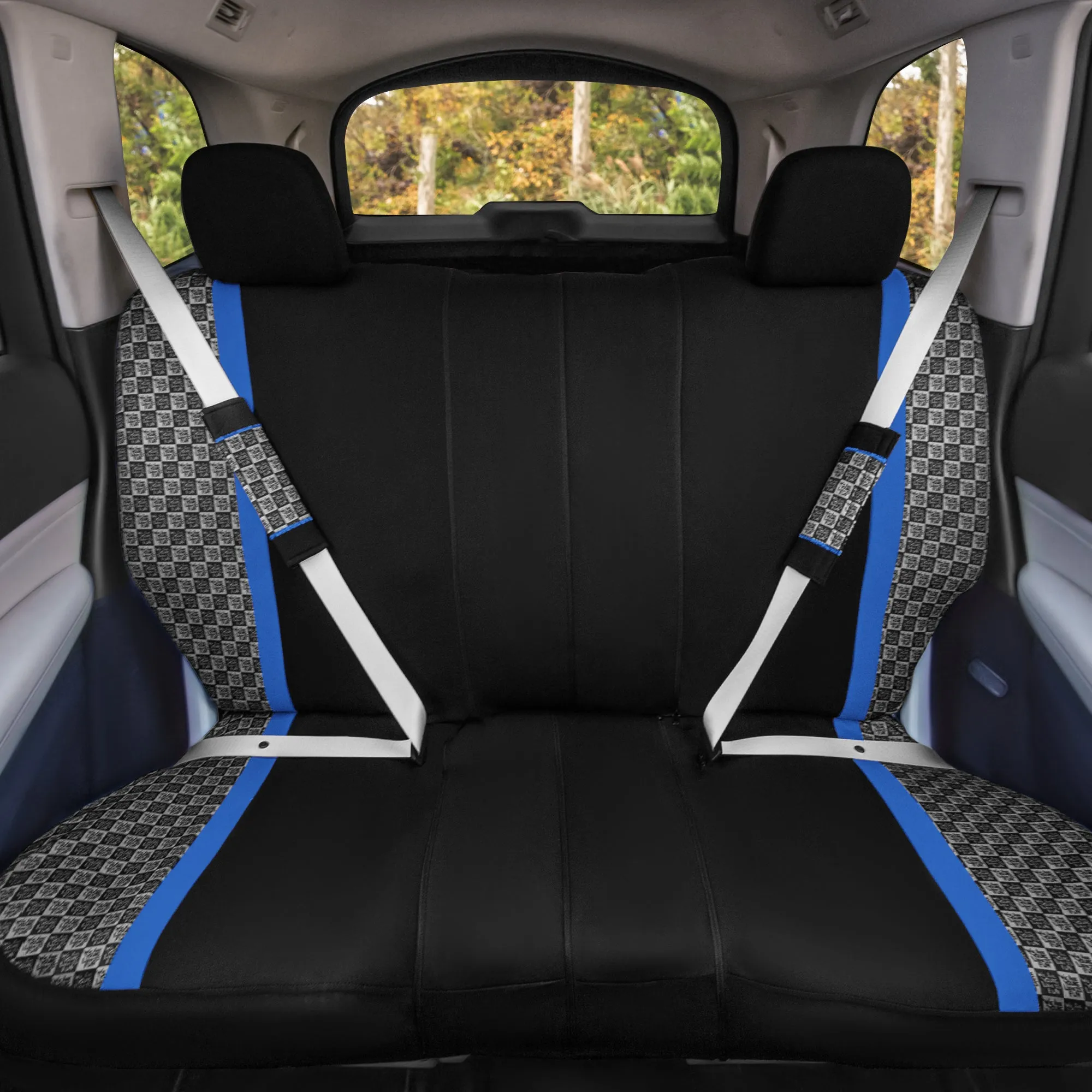 We Are Young Life is Fun Checker Printed Seat Covers - Combo Full Set Blue