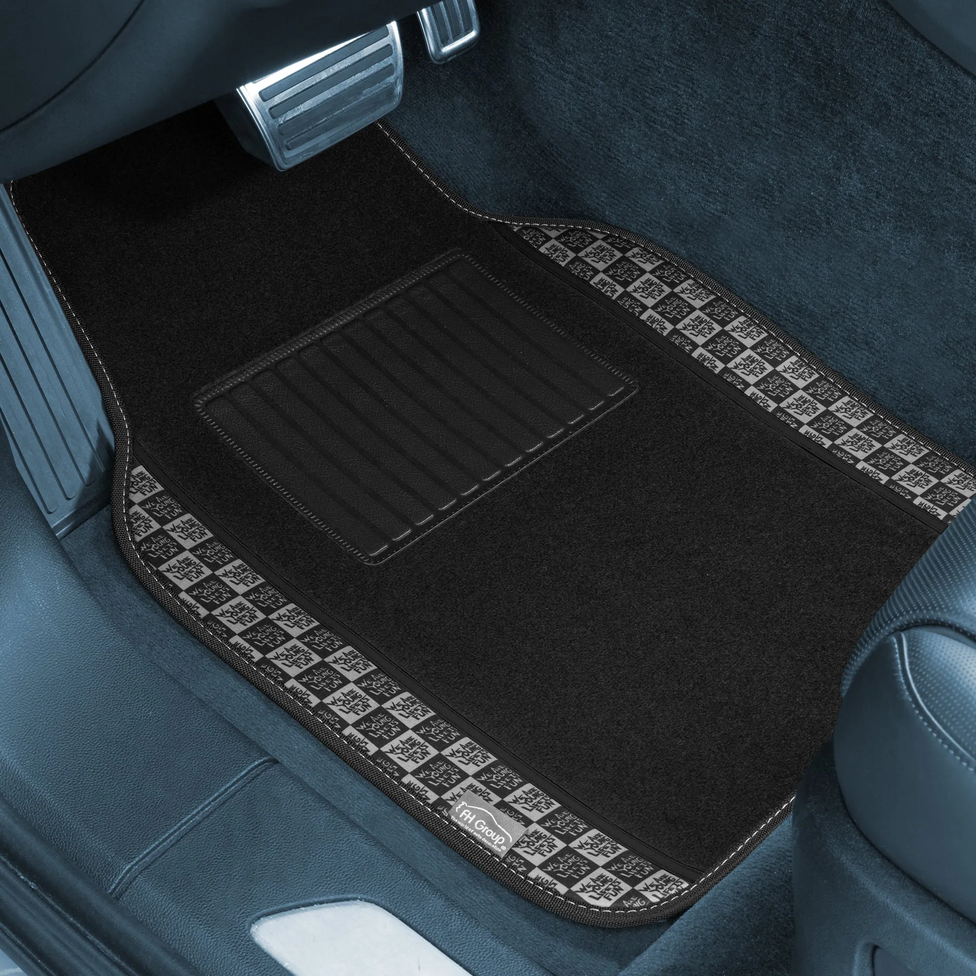 We Are Young Life is Fun Print Non-Slip Carpet Floor Mats - Full Set Black