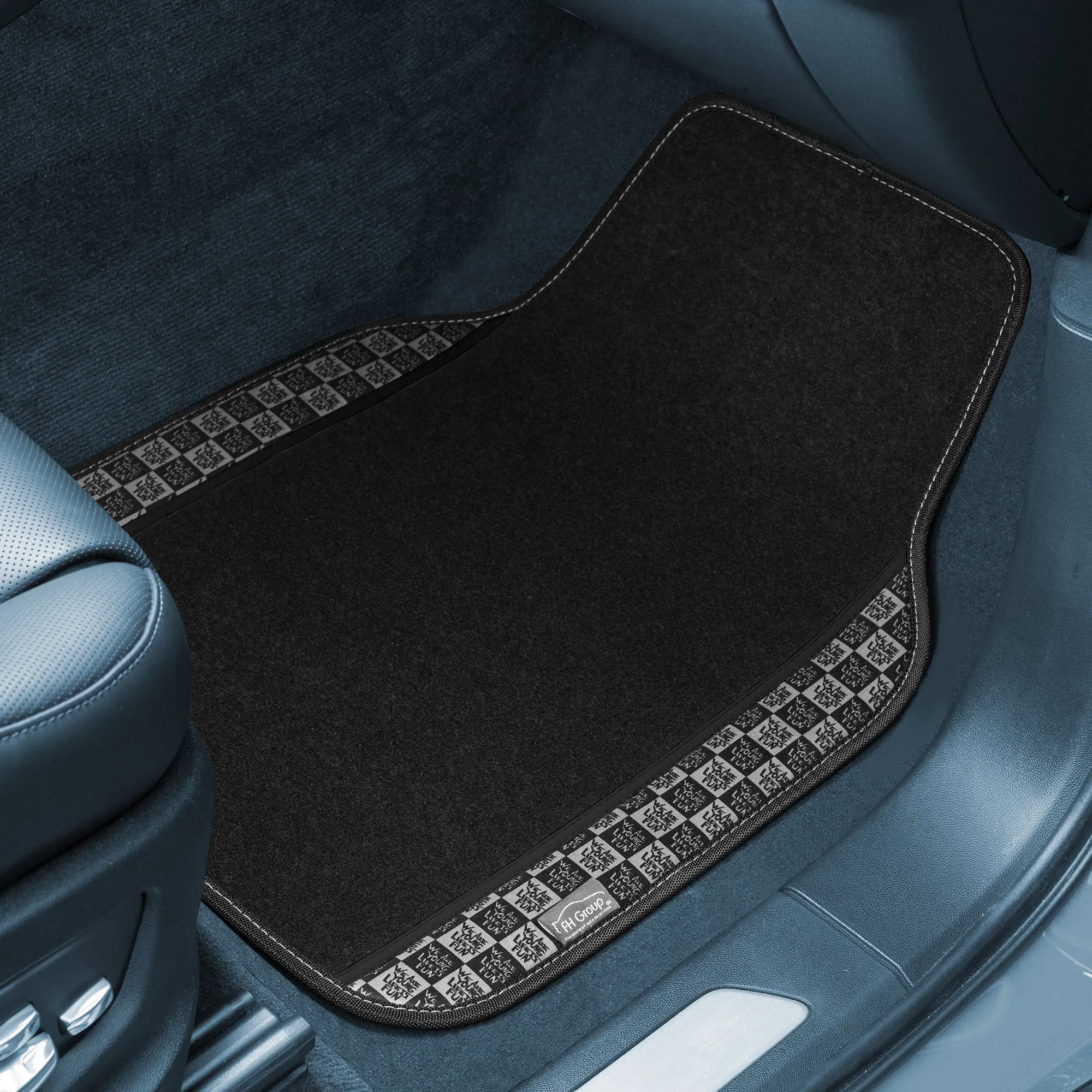 We Are Young Life is Fun Print Non-Slip Carpet Floor Mats - Full Set Black