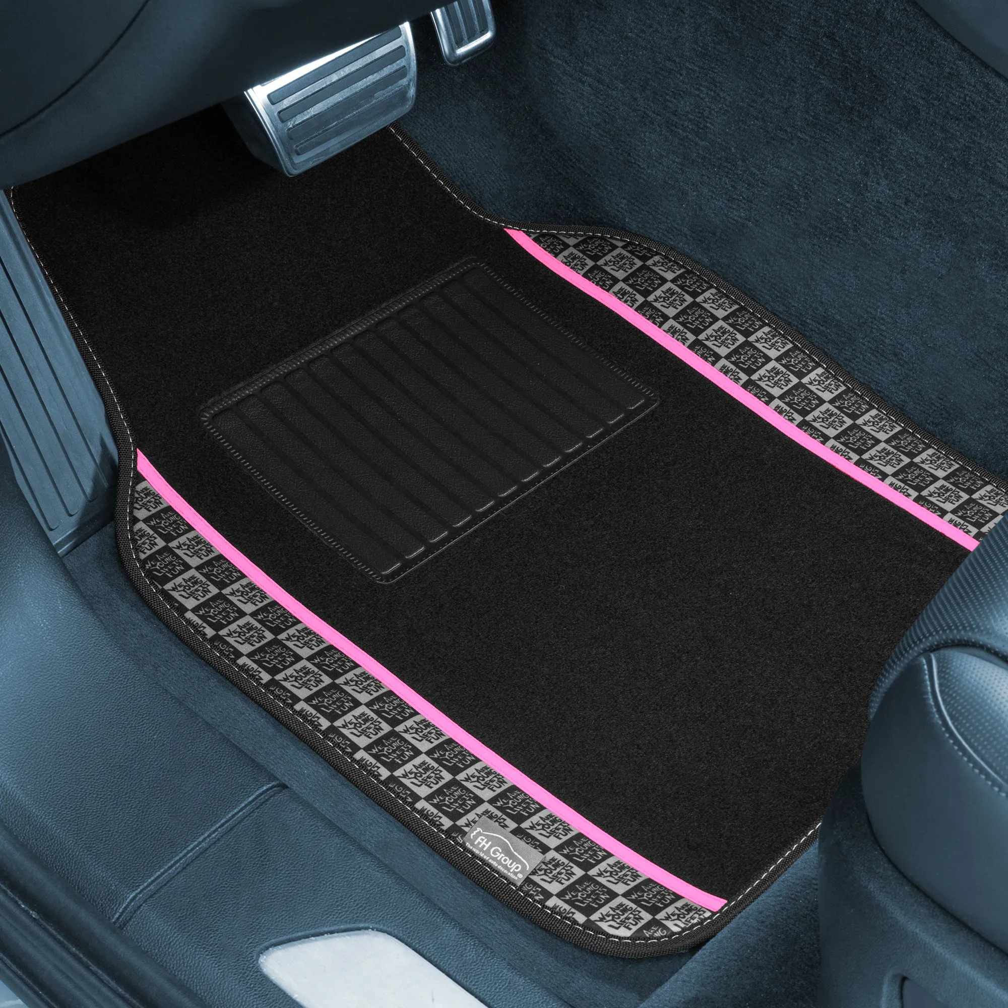 We Are Young Life is Fun Print Non-Slip Carpet Floor Mats - Full Set Pink